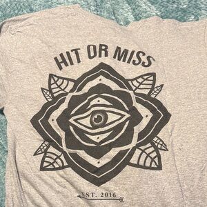 Gray Graphic Tee with Eye and Rose Design
